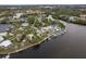 Wide aerial view of a waterfront neighborhood at 4536 Heavens Way, New Port Richey, FL 34652