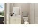 Small bathroom with white vanity, toilet, and shower at 18412 Serene Lake Loop, Lutz, FL 33548