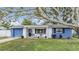 Charming ranch home with blue exterior, covered porch, and well-maintained lawn at 3303 Bainbridge Dr, Holiday, FL 34691