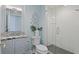 Modern bathroom with a frameless glass shower and granite vanity at 3507 Bayshore Blvd # 102, Tampa, FL 33629