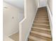 Carpeted staircase leads to the upper level of the home at 4409 Winding River Way, Land O Lakes, FL 34639