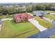 Aerial view showing the property’s well-maintained yard, landscaping, and convenient three-car garage at 4534 Cozzo Dr, Land O Lakes, FL 34639