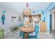 Bright dining area with rustic table and blue chairs at 6051 Sun Blvd # 207, St Petersburg, FL 33715