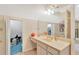 Bathroom with vanity, mirror, and access to attic at 6151 Silver Oaks Dr, Zephyrhills, FL 33542