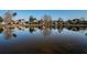 Calm pond reflecting stately homes and palm trees against clear blue skies at 2930 Swan Cir, Dunedin, FL 34698