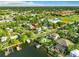 Aerial view of a house by the water, surrounded by lush greenery and other properties at 800 Missouri Ave, Palm Harbor, FL 34683