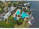 Aerial view of community pool, clubhouse, and marina at 217 Oceania Ct, Apollo Beach, FL 33572