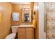 Clean bathroom with a single sink vanity and shower/tub combo at 37025 Karen Ave, Zephyrhills, FL 33542