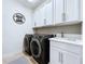 Laundry room with white cabinets, a utility sink, and modern washer/dryer at 2670 Tarragona Way, Wesley Chapel, FL 33543