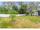 Landscaped backyard with trees and fence at 8535 Delaware Dr, Weeki Wachee, FL 34607