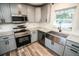 Modern kitchen with stainless steel appliances and farmhouse sink at 8615 Greenfield Ln, Zephyrhills, FL 33541