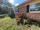 Brick house with a side yard, landscaping, and a partially visible fence at 14810 N 30Th St, Lutz, FL 33559