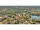 An aerial view of the house, showing its location in a mature wooded neighborhood and near a large pond at 1803 Tawnee Pl, Brandon, FL 33510