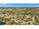 Aerial view of the house showcasing the surrounding neighborhood, mature trees, and proximity to a pond at 1803 Tawnee Pl, Brandon, FL 33510