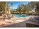 Community pool with lounge chairs and tables at 18209 Tivoli Ln, Lutz, FL 33558