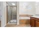 Bathroom with walk-in shower and soaking tub at 19231 Pepper Grass Dr, Tampa, FL 33647