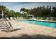 Community pool with lounge chairs and shaded seating area at 19231 Pepper Grass Dr, Tampa, FL 33647