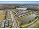 Aerial view of house and neighborhood near lake at 3421 Janna Grace Way, Land O Lakes, FL 34638