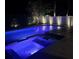 Night view of a backyard pool and spa with blue lighting at 4224 W Kensington Ave, Tampa, FL 33629