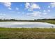 Serene view of a large pond, grassy areas, and a beautiful blue sky at 2416 Wise River Ln, Zephyrhills, FL 33541