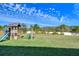 Spacious backyard with a wooden playset and lush grass at 17721 Bright Wheat Dr, Lithia, FL 33547