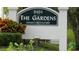 The Gardens community sign, welcoming residents and guests at 214 Elmwood Cir # 214, Seminole, FL 33777