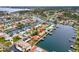 Wide aerial view showcasing home's waterfront location in a residential community at 4500 38Th S St, St Petersburg, FL 33711