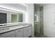 Modern bathroom with double vanity, large mirror, and walk-in shower at 573 Rose Apple Cir, Port Charlotte, FL 33954