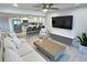 Open living area with modern furnishings, a kitchen island, and a large TV at 1001 S Bayshore Blvd # 205, Safety Harbor, FL 34695