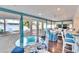 Sunroom with access to backyard, white couch and blue accents at 2589 Redwood Cir, Clearwater, FL 33763