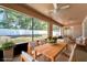 Relaxing screened patio with wooden furniture, ideal for outdoor dining at 2715 Durant Trails Blvd, Dover, FL 33527