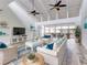 Bright living room with comfy wicker furniture and high ceilings at 40 Aster Pl, Oldsmar, FL 34677