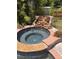 Custom hot tub with stone waterfall feature and mature landscaping at 10405 N Woodmere Rd, Tampa, FL 33617