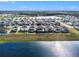 Aerial view of lakefront houses, showcasing waterfront community living at 3071 Marine Grass Dr, Wimauma, FL 33598