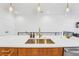 Modern kitchen island with a farmhouse sink and gold faucet at 460 87Th Avenue North, St Petersburg, FL 33702