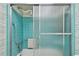 Shower with teal tile and glass enclosure at 11200 102Nd Ave # 138, Seminole, FL 33778