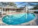 Screened-in pool with clear blue water, brick trim, an attached patio, and views of the home at 435 Laughing Gull Ln, Palm Harbor, FL 34683