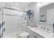 Clean bathroom with subway tile shower and modern fixtures at 4519 Lexington Cir # 4519, Bradenton, FL 34210