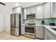 Modern kitchen boasts stainless steel appliances and light gray cabinets at 4535 33Rd N Ave, St Petersburg, FL 33713