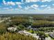 Aerial view of community with lake, lush trees, and townhouses at 12746 Wood Trail Blvd, Tampa, FL 33625