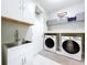 Clean laundry room with white cabinets, a utility sink, and washer/dryer at 11525 Lake Lucaya Dr, Riverview, FL 33579