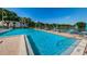 Community pool with lake view and lounge chairs at 1882 Pine Ridge W Way # E1, Palm Harbor, FL 34684