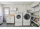 Laundry area with washer, dryer, and shelving at 2300 Lancaster Dr, Clearwater, FL 33764