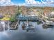 Aerial view of waterfront restaurant with docks and outdoor seating at 90 S Highland Ave # 12, Tarpon Springs, FL 34689