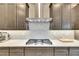 Modern kitchen features gas cooktop, gray cabinets, and white quartz countertops at 5612 Limelight Dr, Apollo Beach, FL 33572