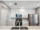 Modern kitchen with white cabinets, stainless steel appliances, and quartz countertops at 9626 Charlesberg Dr, Tampa, FL 33635