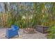 Relaxing fire pit area with two blue chairs, surrounded by bamboo at 538 25Th Se Ave, St Petersburg, FL 33705
