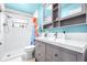 Modern bathroom with white subway tiles and gray vanity at 9465 50Th N Way, Pinellas Park, FL 33782