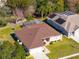 Aerial view of single Gathering home with a screened pool and large backyard at 1066 Larkin Rd, Spring Hill, FL 34608