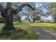 Large backyard with path and mature oak trees at 405 Chastain Rd, Seffner, FL 33584